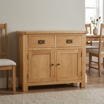Salisbury Rustic Oak 2 Door 2 Drawer Small Sideboard | Wax Finish | Assembled