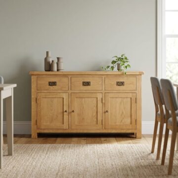 Salisbury Rustic Oak 3 Door 3 Drawer Large Sideboard | Wax Finish | Assembled