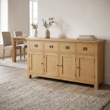 Salisbury Rustic Oak 4 Door 4 Drawer Extra Large Sideboard | Wax Finish | Assembled