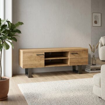 Industrial Oak 2 Door TV Unit | Natural Oil Finish