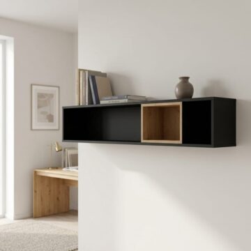 Hard Rock Wall Shelf in Matte Black/Riviera Oak