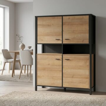 Hard Rock Matt Black 4 Door Storage Cabinet | Riviera Oak