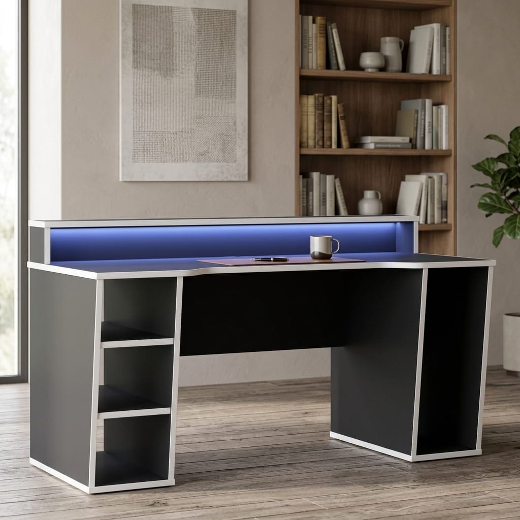 Tezaar Gaming Desk with LED in Black/White