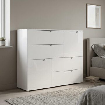 Harper Abstract Chest of in White/White High Gloss