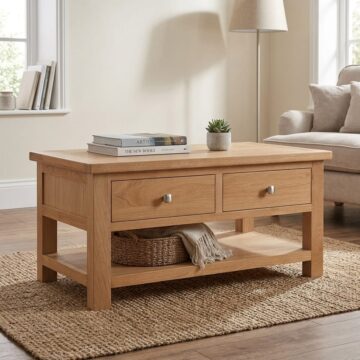 Wynyard Oak Coffee Table With Drawers | Assembled