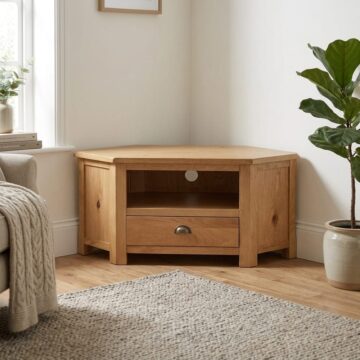 Kendal Oak 1 Drawer Corner TV Unit 100cm | Oiled Finish | Assembled