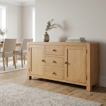 Haven Waxed Oak 2 Door 3 Drawer Large Sideboard  | Assembled