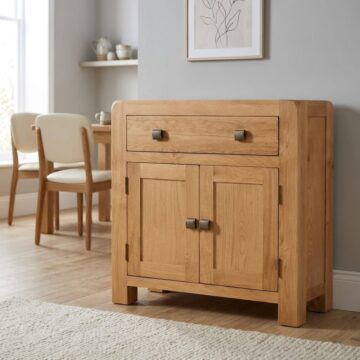 Haven Waxed Oak 2 Door 1 Drawer Compact Sideboard | Assembled