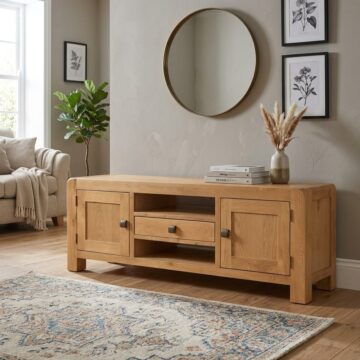 Haven Waxed Oak Wide TV Unit | Assembled