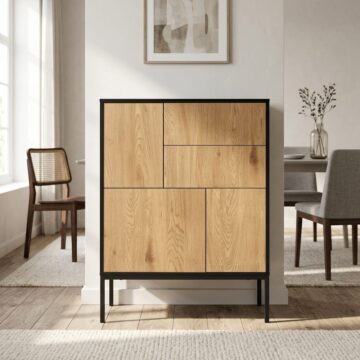 Milford Black 3 Door 2 Drawer Sideboard | Oak Finish
