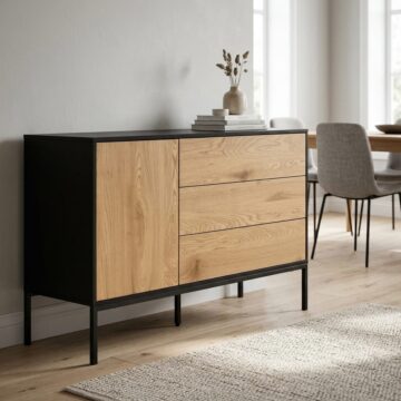 Milford 1 Door 3 Drawer Small Sideboard in Black & Oak