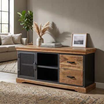 Houghton Industrial Dark Grey 2 Drawer TV Cabinet 140cm | Assembled