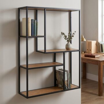 Milford Black Metal Wall Shelf 75cm | Oak Finish