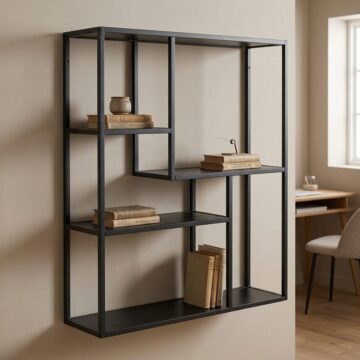Milford Black Metal Wall Shelf with 3 Additional Black Shelves