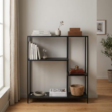 Newland Asymmetrical Bookcase with 3 Shelves in Matt Black