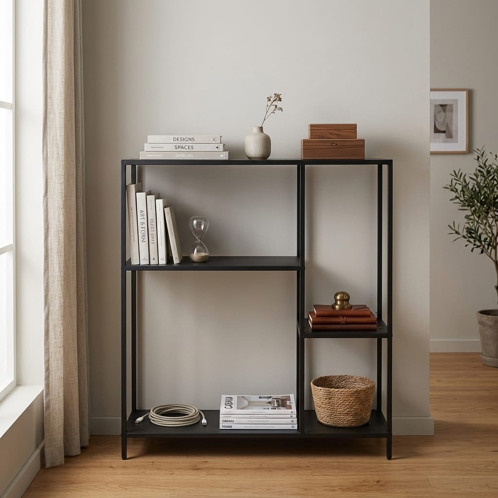 Newland Asymmetrical Bookcase with 3 Shelves in Matt Black