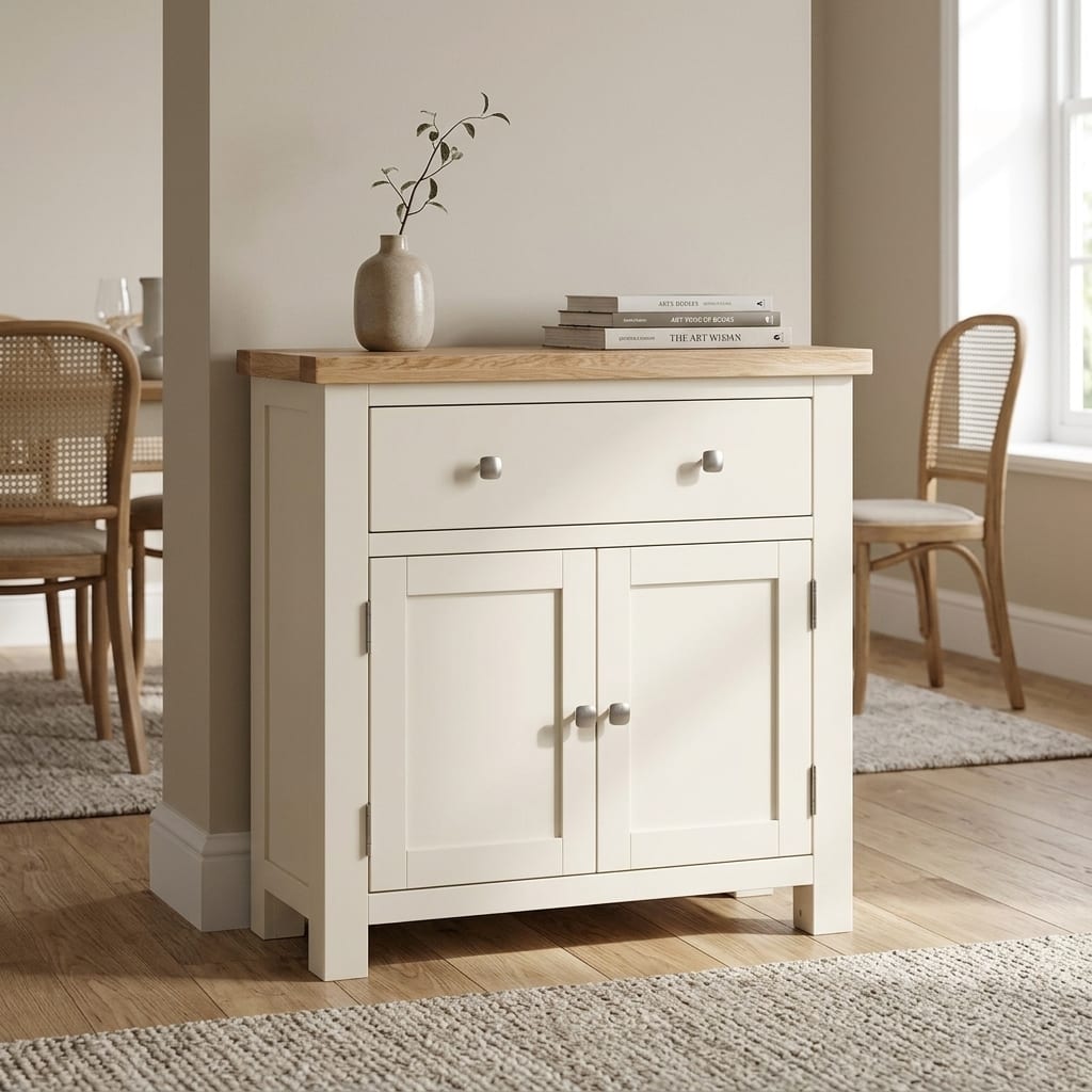 Wynyard Ivory 2 Door 1 Drawer Small Sideboard | Assembled