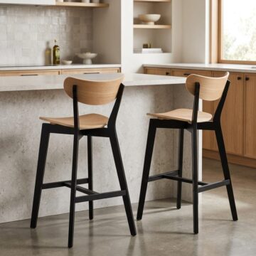 Roxburgh Bar Stool, Black and Oak Set of 2