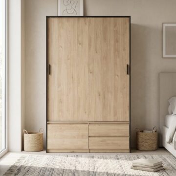 Cairo Double Sliding Door Wardrobe with Drawers | Jackson Hickory Oak