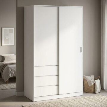 Moderno Wardrobe with 1 Sliding Door and 1 door + 3 drawers in White