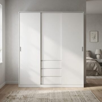 Moderno Wardrobe with 2 sliding Doors + 1 door + 3 drawers in White