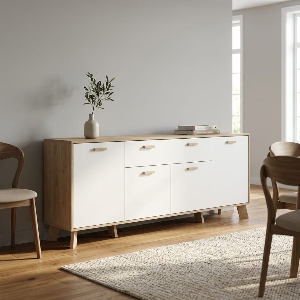 Elden White 4 Door 1 Drawer Sideboard | Jackson Hickory Finish