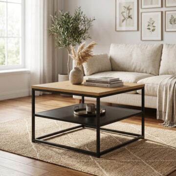 Gila Square Coffee Table with Open Shelf in Oak & Black