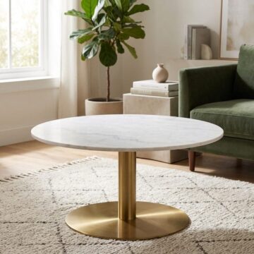 Corby Round Coffee Table with White Marble Effect Top & Gold Base