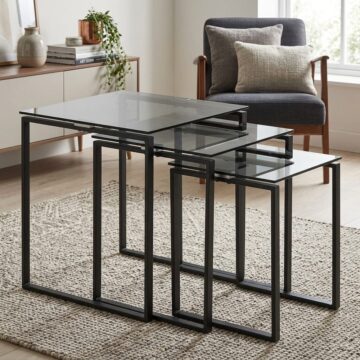 Katrine Black Nest of Tables | Smoked Glass Tops