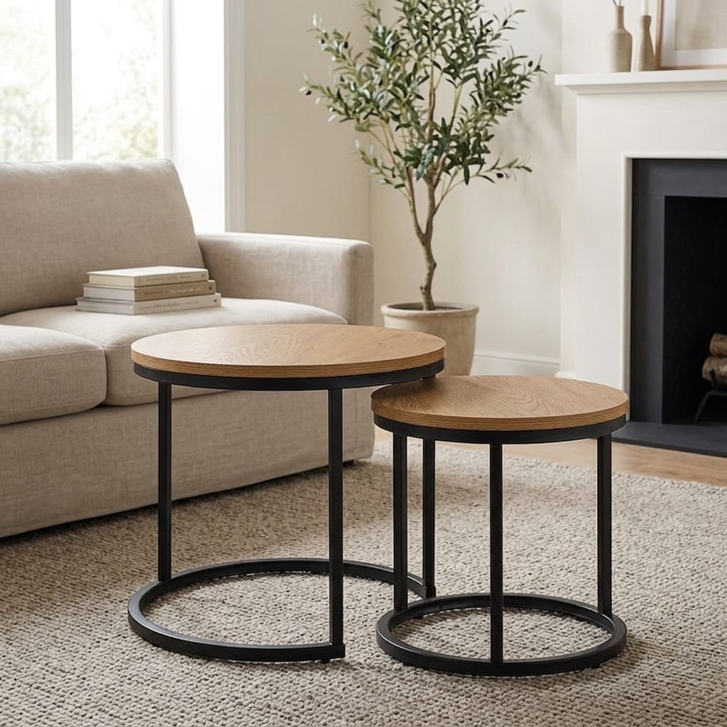 Spiro Round Nest of Tables in Oak