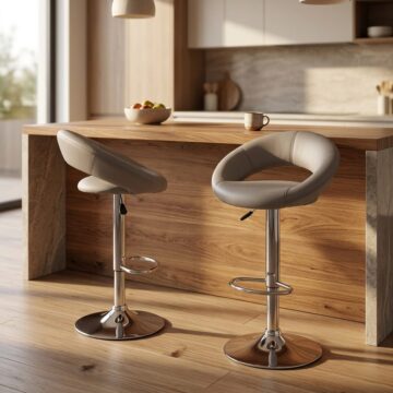 Plump Light Grey Swivel Bar Stool with Open Back