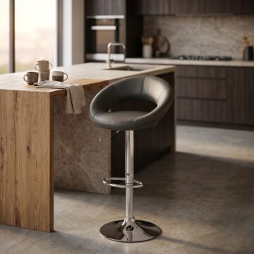 Plump Dark Grey Swivel Bar Stool with Open Back