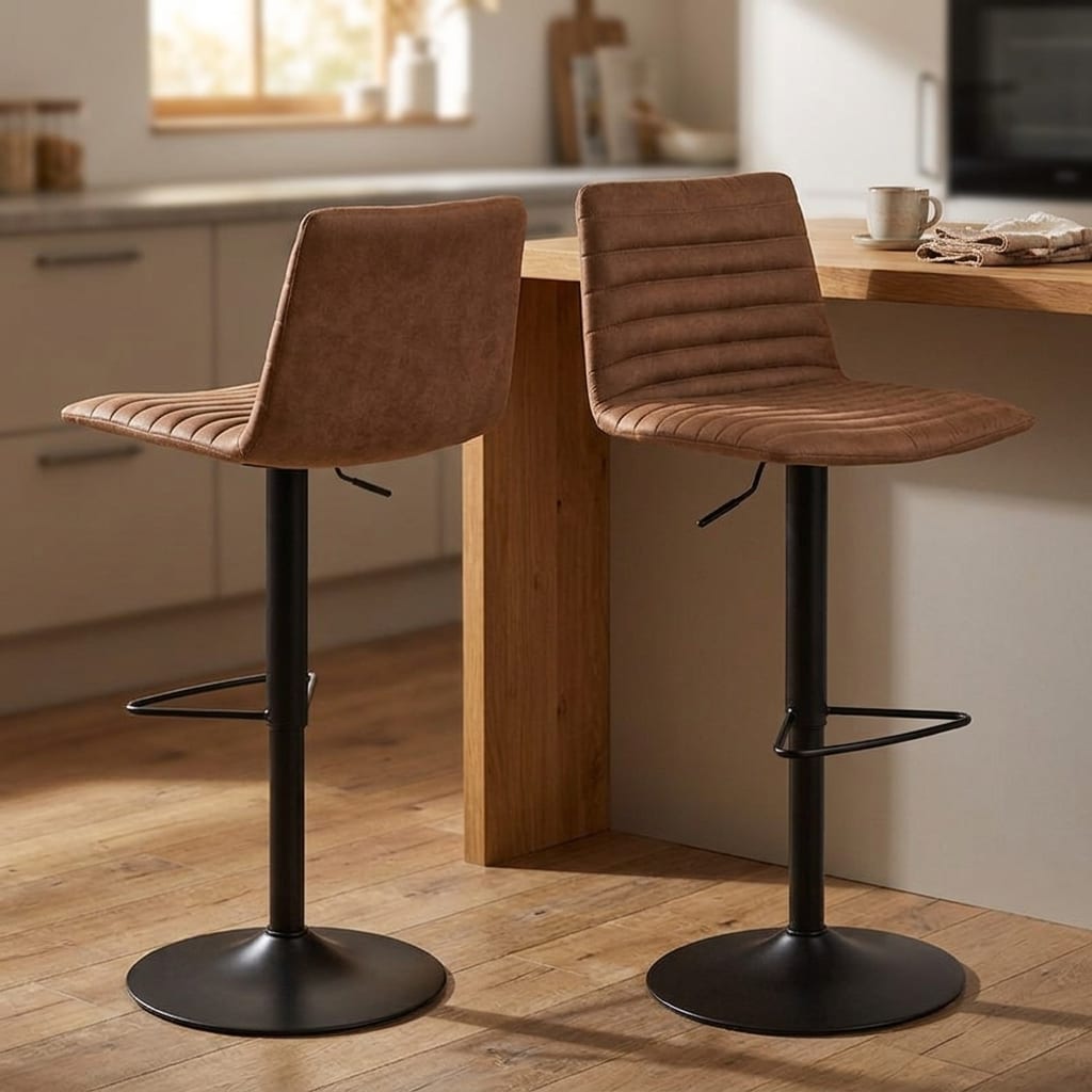 Kimmy Bar Stool with Brown Fabric in Set of 2