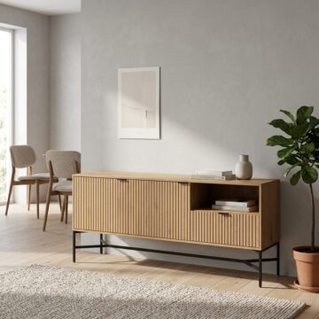 Jaipur Black Frame 2 Door 1 Drawer Sideboard  | Wild Oak Finish