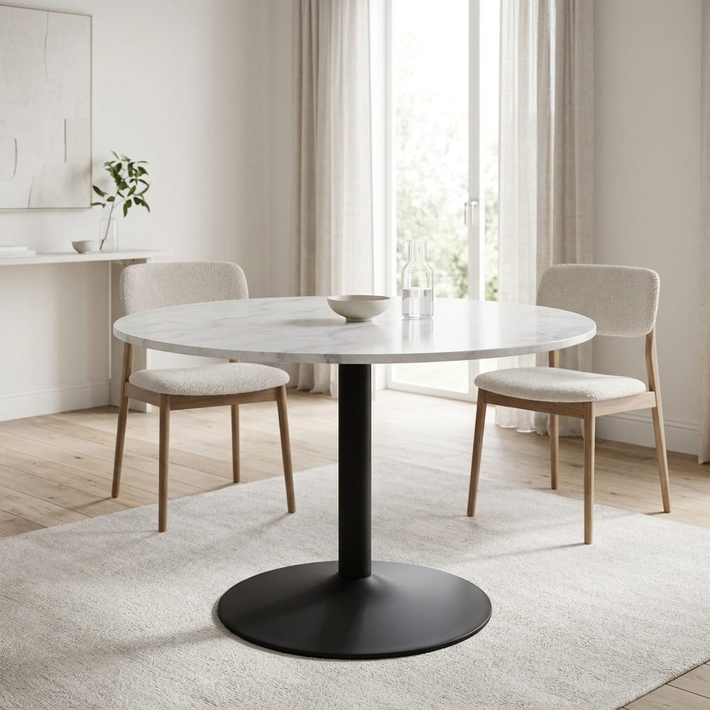 Tarifa Black Round Dining Table | White Polished Marble Top