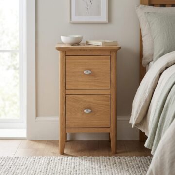 Denby Oak Narrow 2 Drawer Bedside Cabinet | Clearance