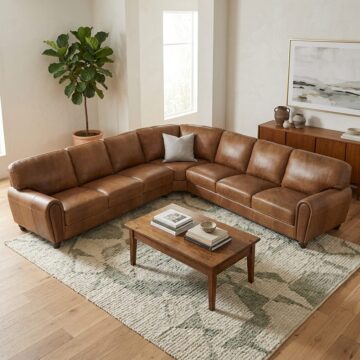 Viora Extra Large Italian Leather Corner Sofa | Brianza Cognac Brown