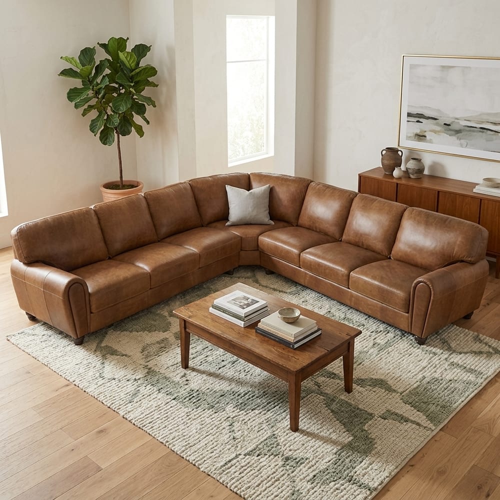 Viora Extra Large Italian Leather Corner Sofa | Brianza Cognac Brown