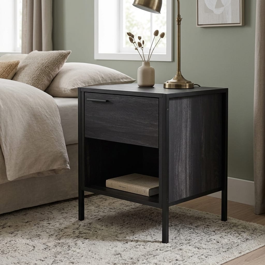 Colliers Black 1 Drawer Bedside Cabinet
