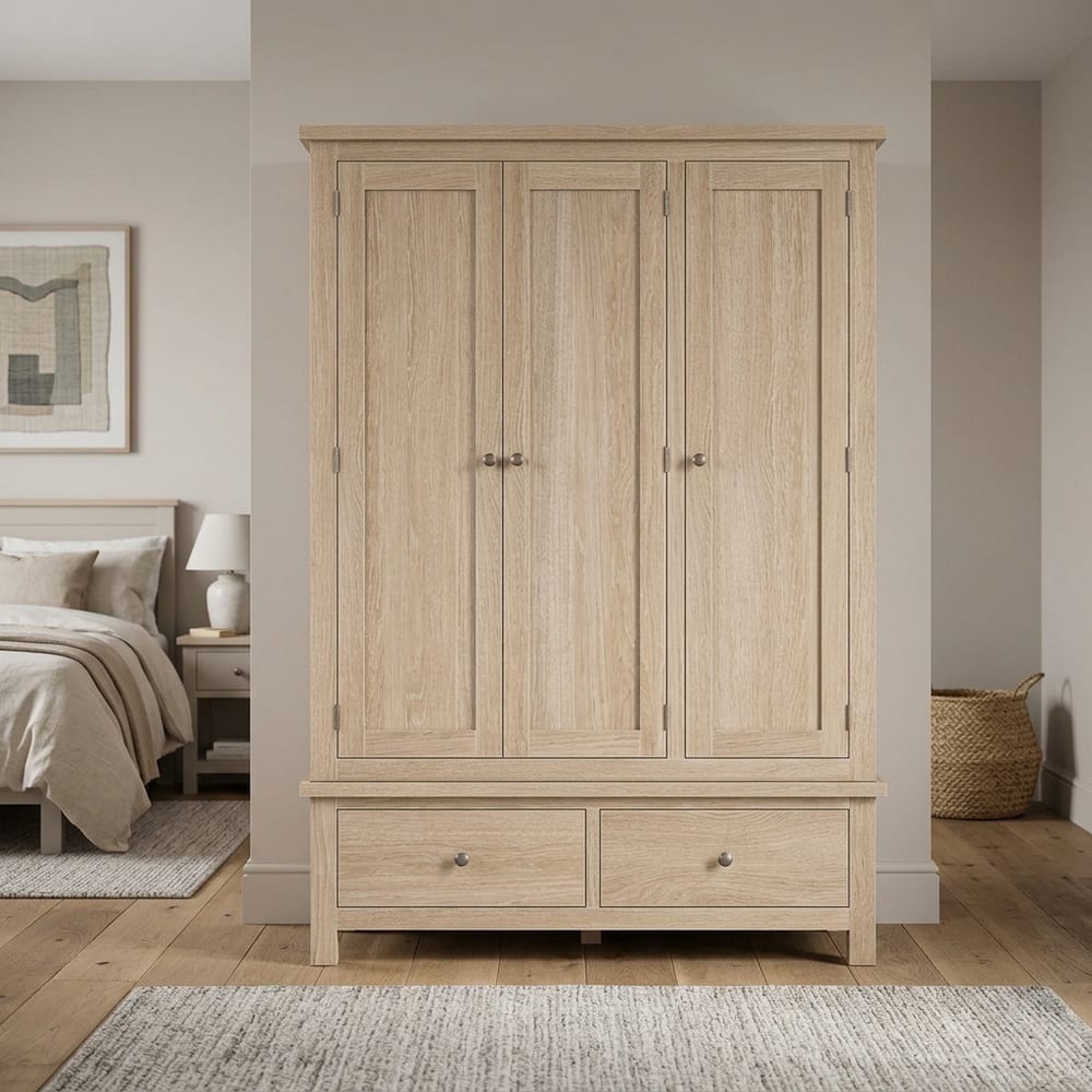 Oaktide White Wash Triple Wardrobe with Drawers