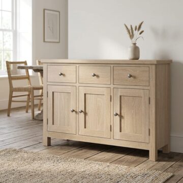 Oaktide White Wash 3 Door 3 Drawer Large Sideboard | Assembled