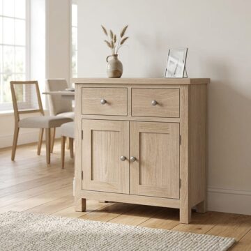 Oaktide White Wash 2 Door 2 Drawer Small Sideboard | Assembled