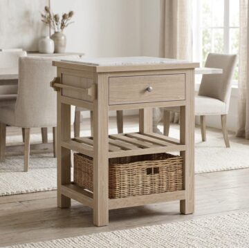 Oaktide White Wash 1 Drawer 1 Basket Small Kitchen Island | Assembled