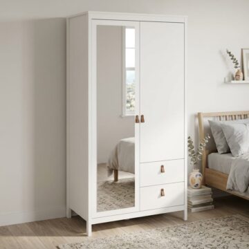Seville Wardrobe with 1 door + 1 mirror door + 2 drawers White