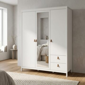 Seville White 2 Door Wardrobe with Drawers & Mirror