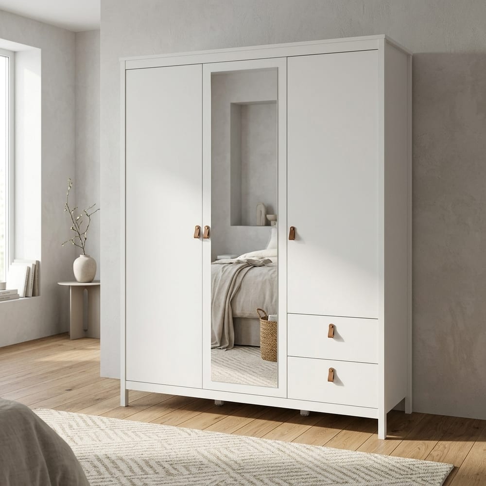 Seville White 2 Door Wardrobe with Drawers & Mirror
