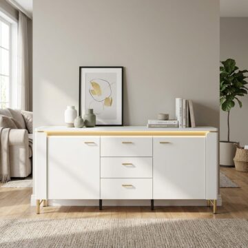 Cicero White 2 Door 3 Drawer TV Cabinet 155cm