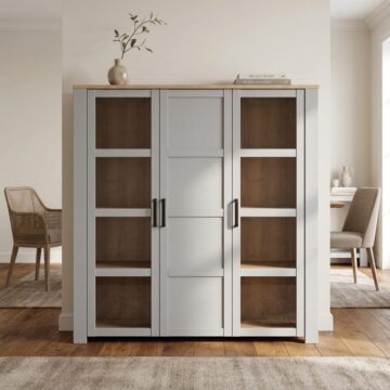 Bruma Large Display Cabinet inc. 4x LED Lights in Riviera Oak/Grey Oak