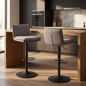 Flynn Swivel Bar Stool with Height Adjustable Function in Light Grey-Brown.