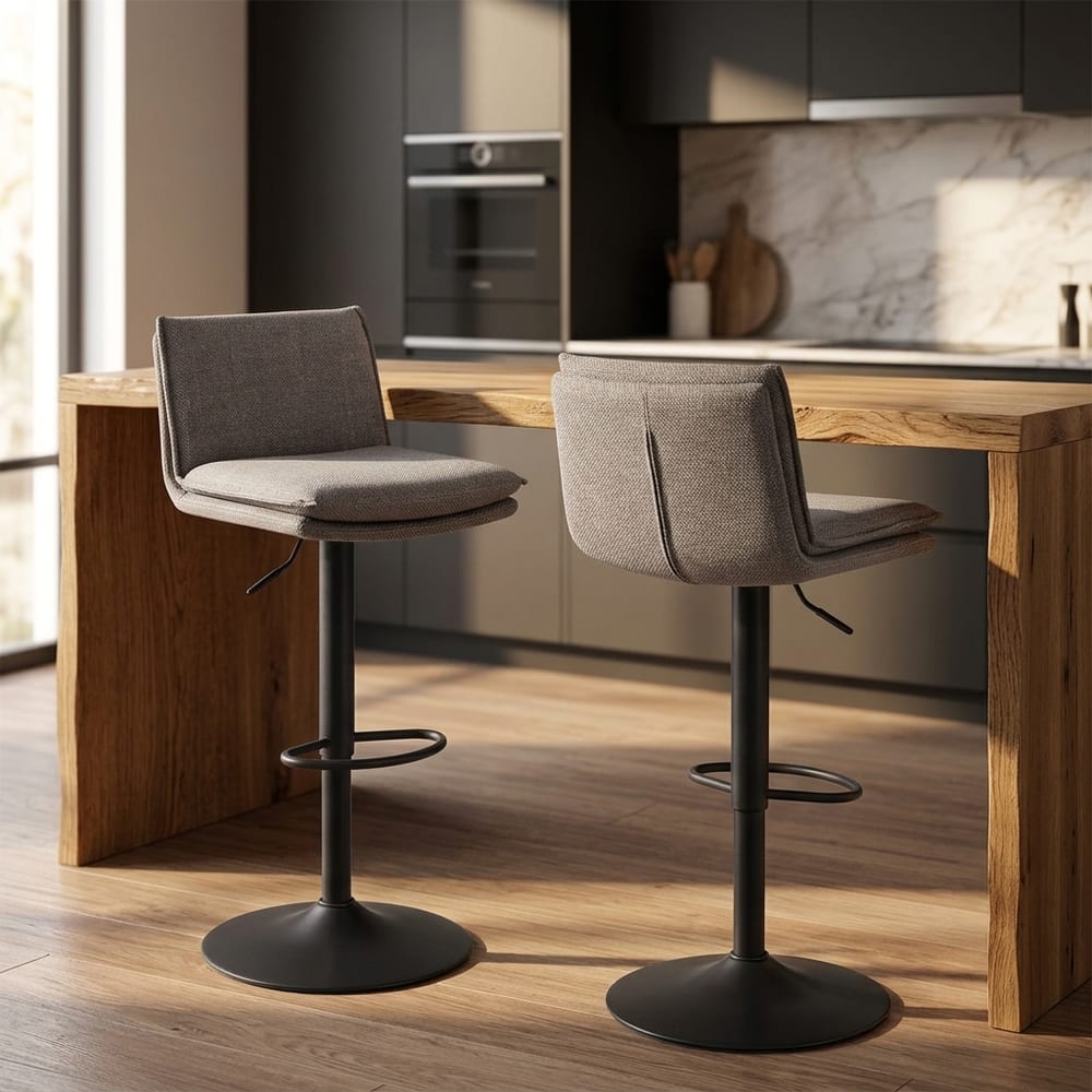 Flynn Swivel Bar Stool with Height Adjustable Function in Light Grey-Brown.